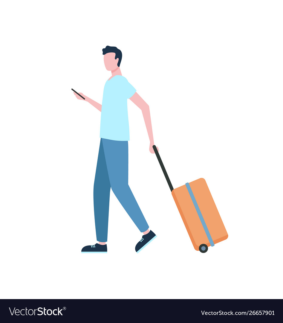 Man with Suitcase and Smartphone
