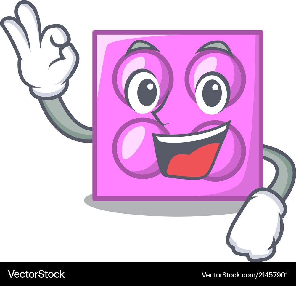 Okay toy brick character cartoon Royalty Free Vector Image