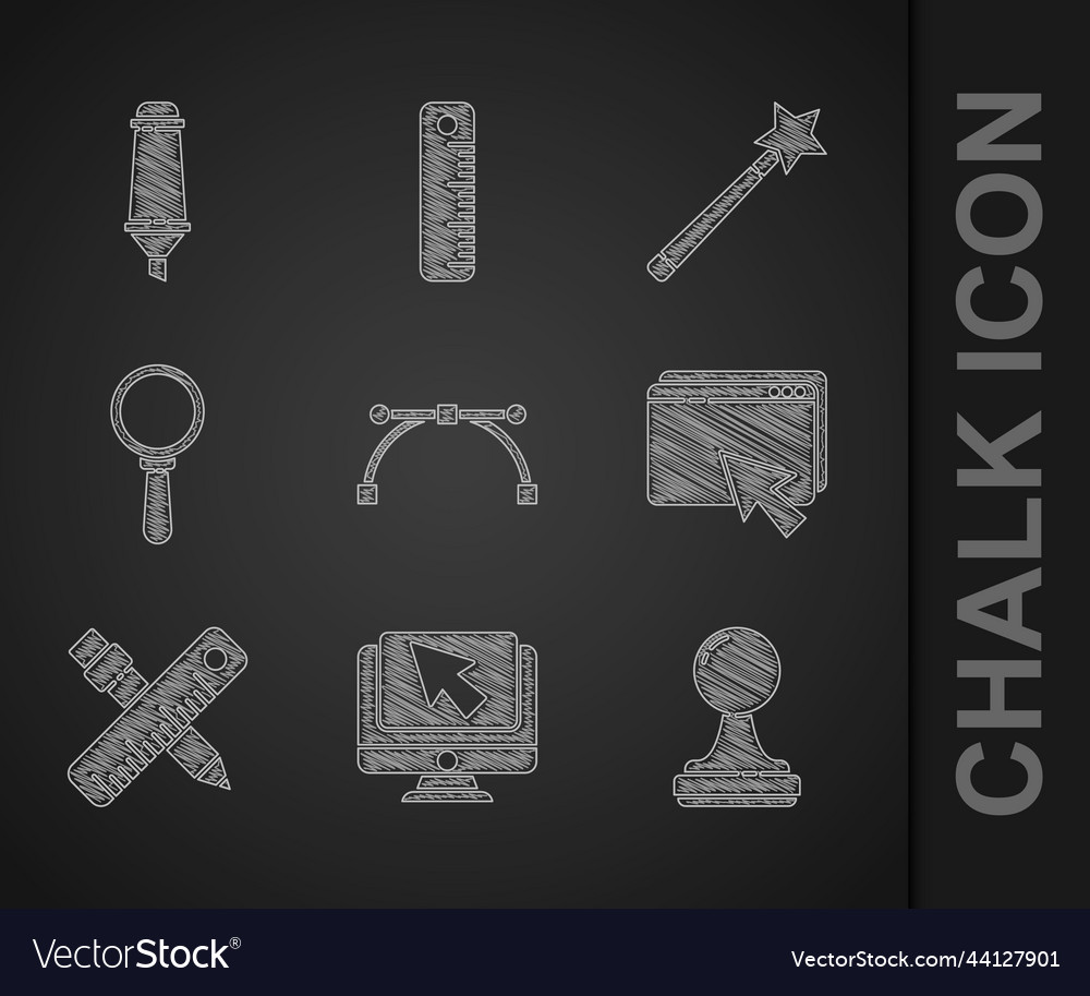 Set bezier curve computer monitor and cursor vector image Set bezier curve computer monitor and cursor