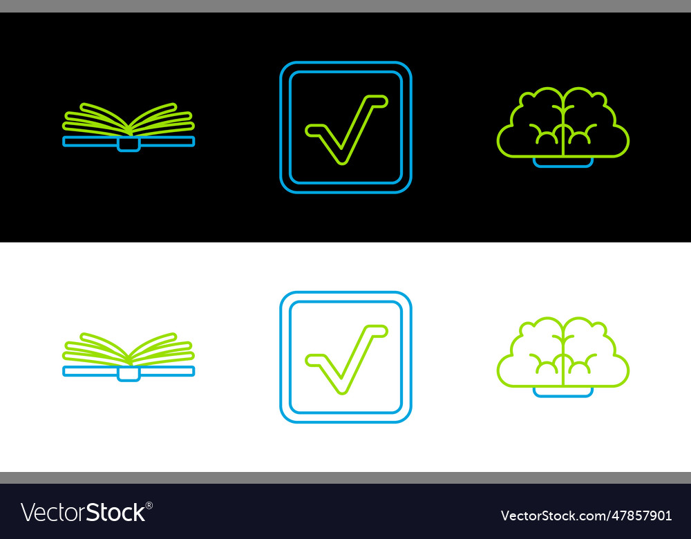 Set line human brain open book and square root vector image Set line human brain open book and square root