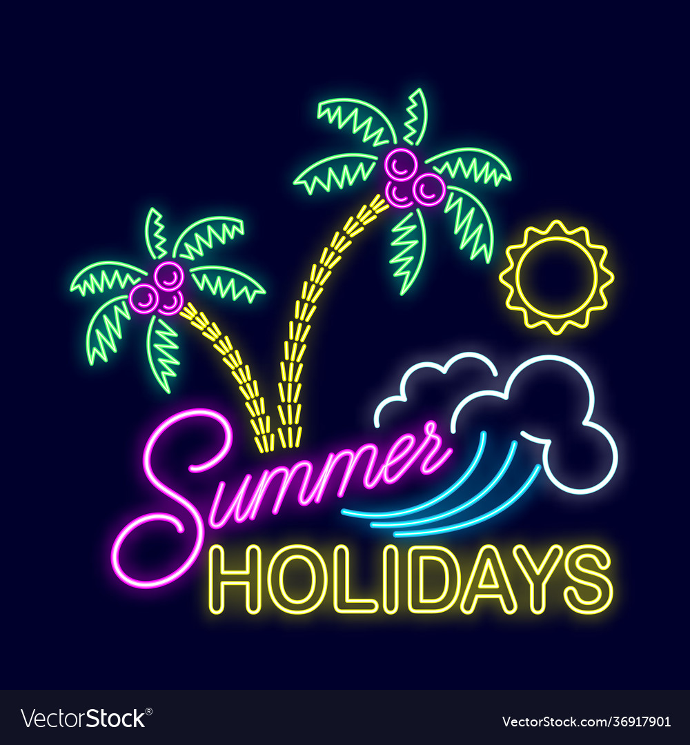 Summer neon sign with bright illumination palm Vector Image