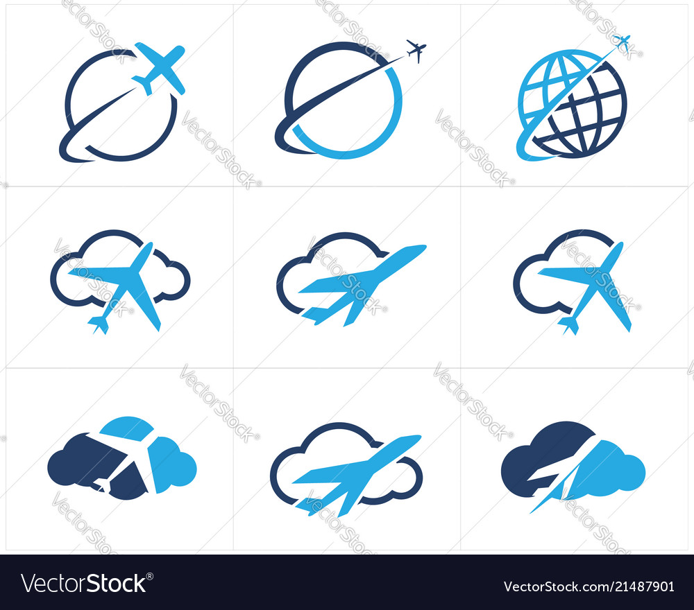 Travel logos set airplane in cloud icons