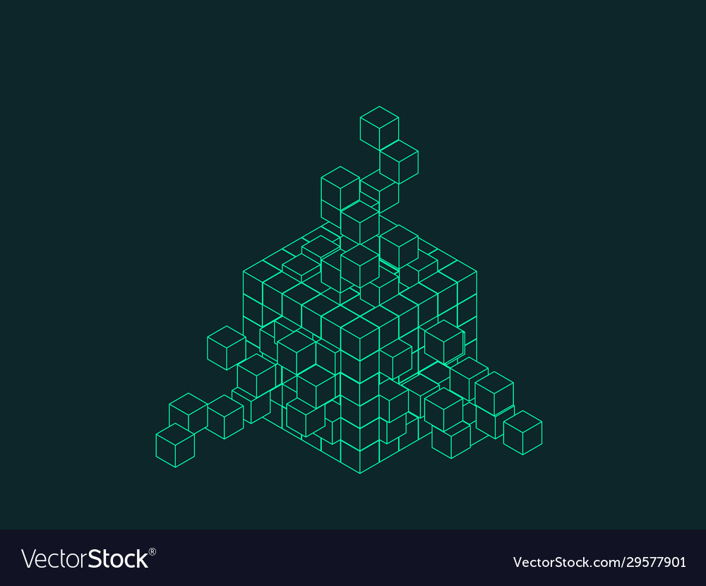 Wireframe Würfel aus kleinen Würfeln Big Data Konzept