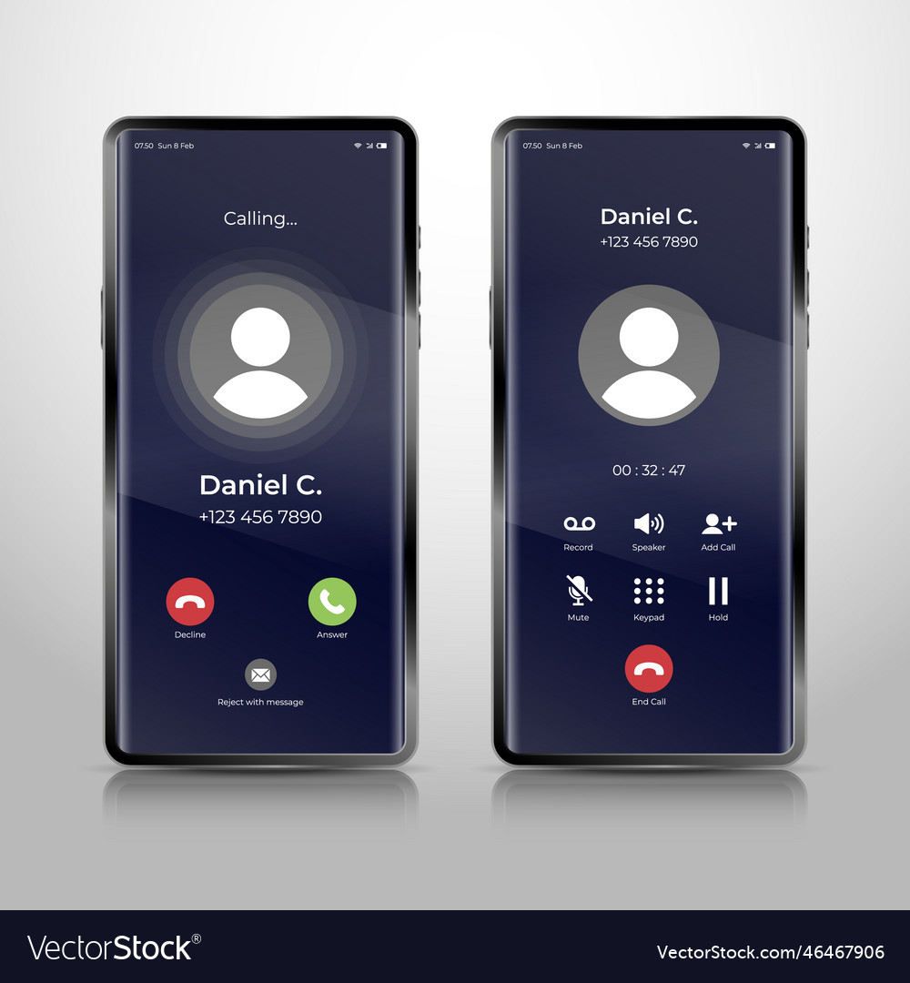 Gradient phone call screen interface vector image Gradient phone call screen interface