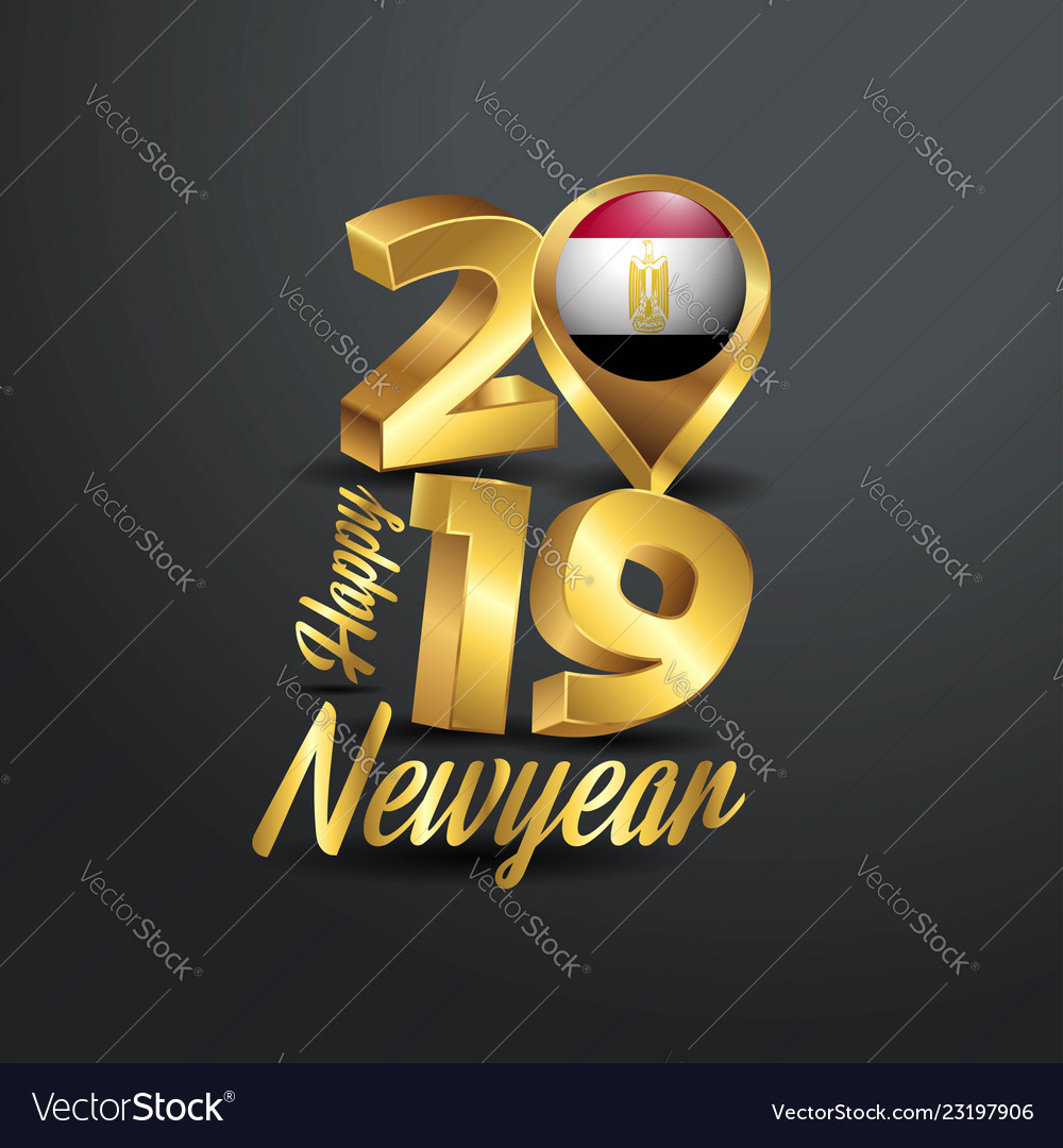 Happy new year 2019 golden typography with egypt