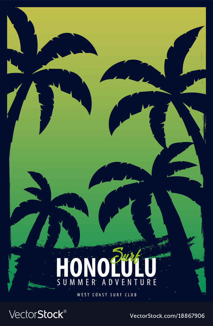 Hawaii honolulu surfing graphic with palms t