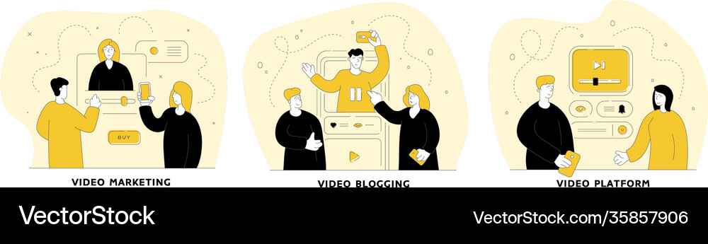 Online video flat linear set Royalty Free Vector Image