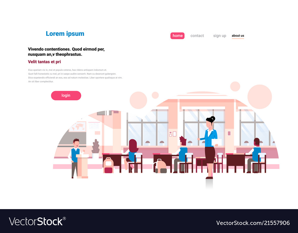 School children group with female teacher lesson vector image School children group with female teacher lesson