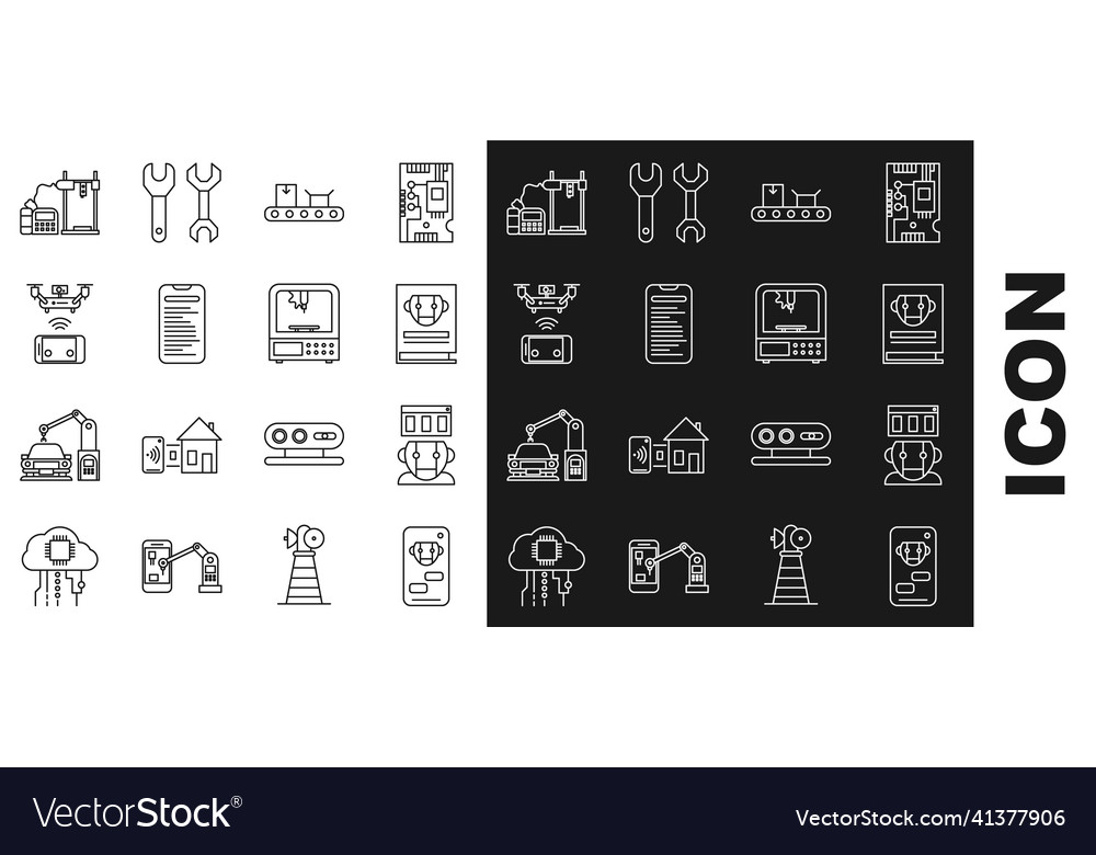Set line bot robot user manual conveyor belt vector image Set line bot robot user manual conveyor belt