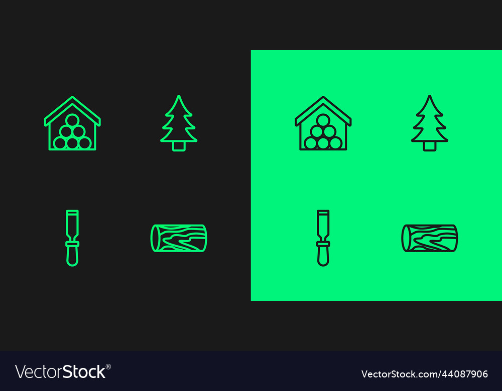 Set line wooden log chisel tool logs and tree icon