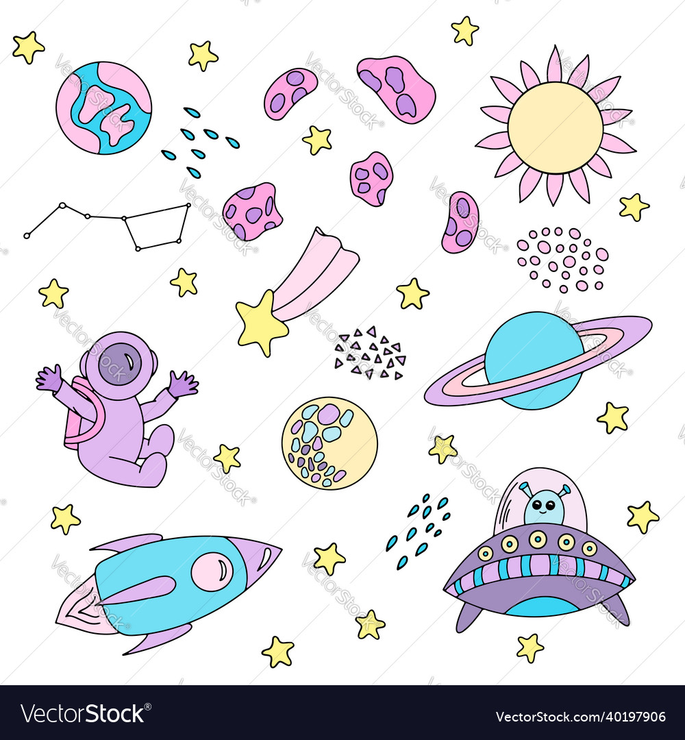 Set of space doodle elements hand drawn Royalty Free Vector