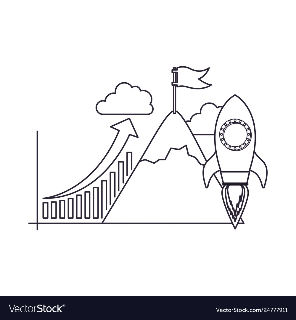 Bar graph with rocket isolated icon