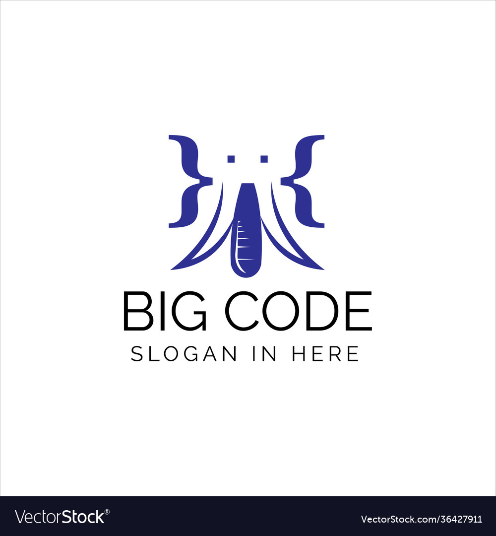 Big code with elephant icon inside logo Royalty Free Vector