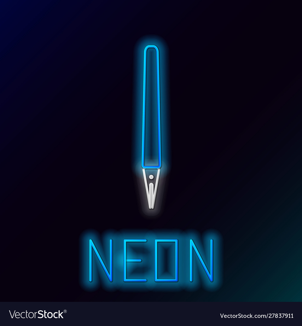 Blue glowing neon line pen icon isolated on black