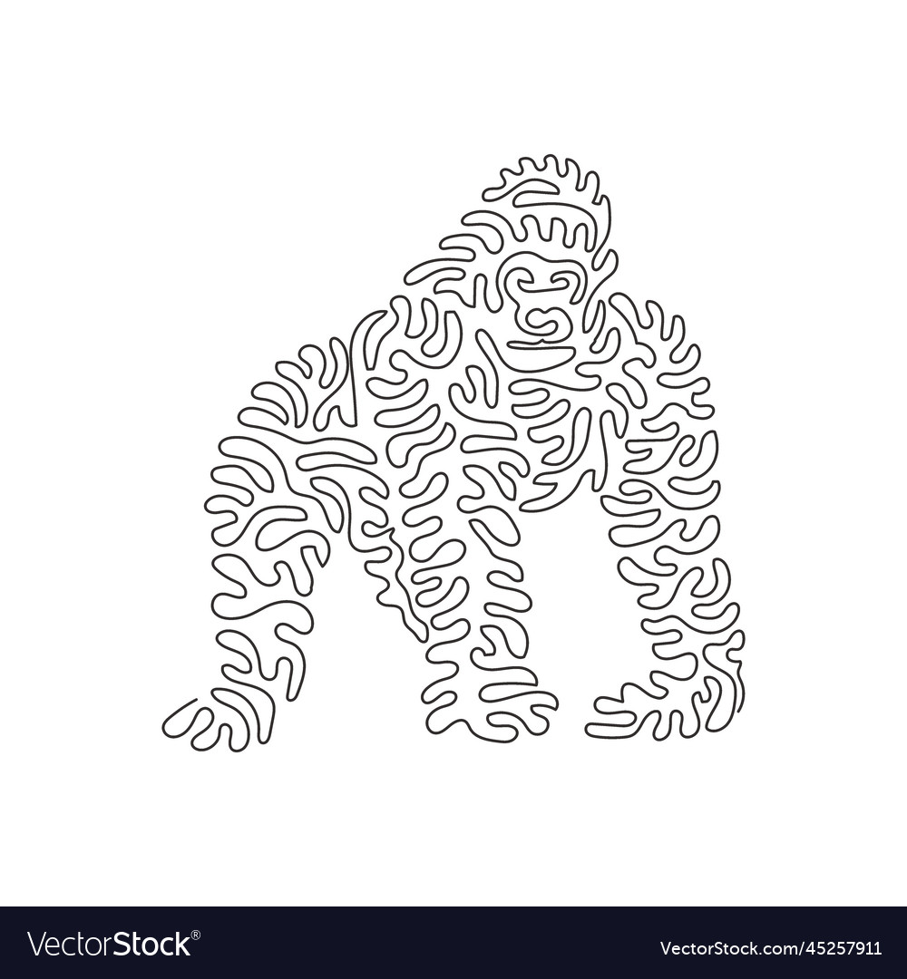 Continuous curve one line drawing of cute gorilla