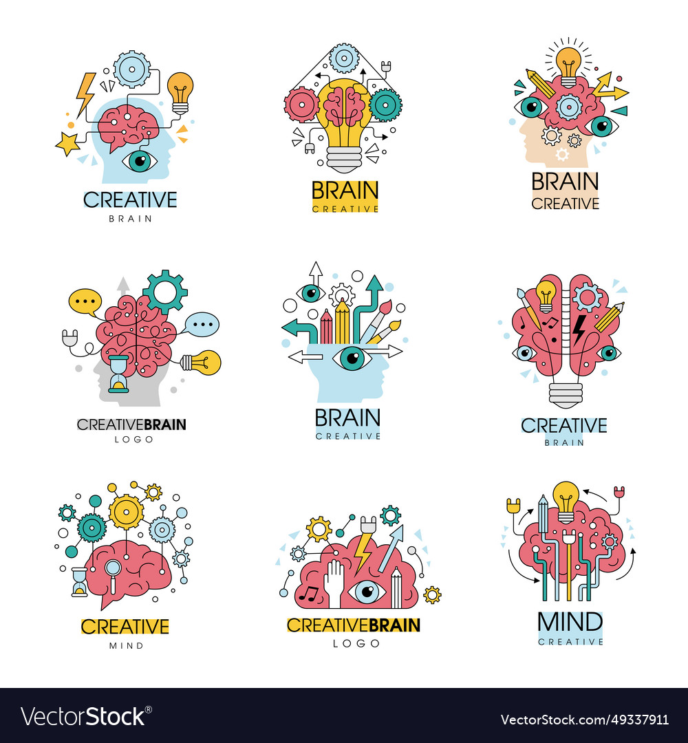 Creative brain logo or badges design Royalty Free Vector