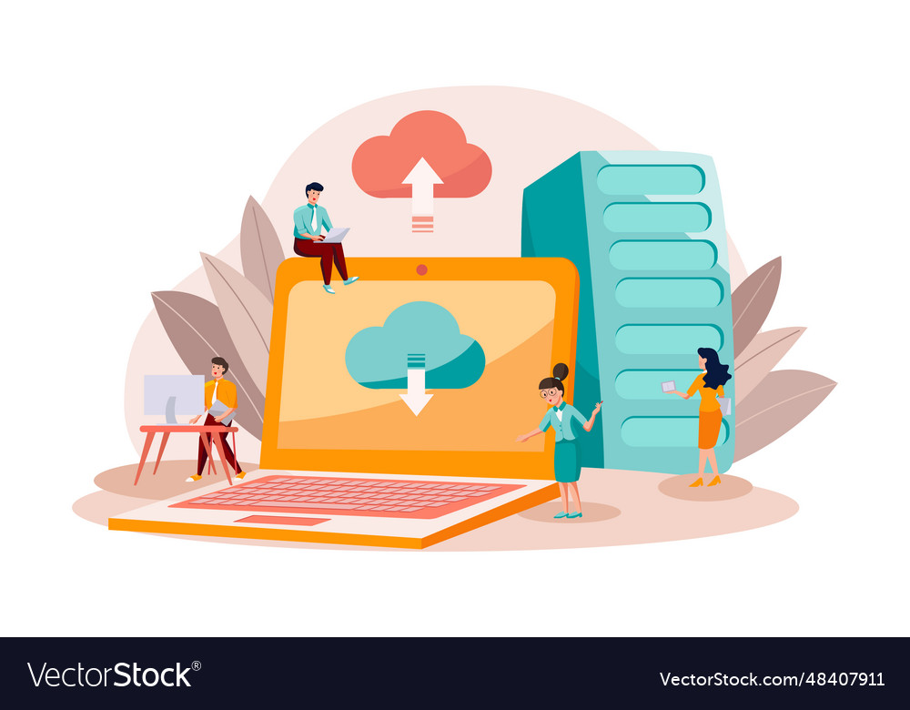 Data uploading to cloud at the center Vector Image Data uploading to cloud at the center