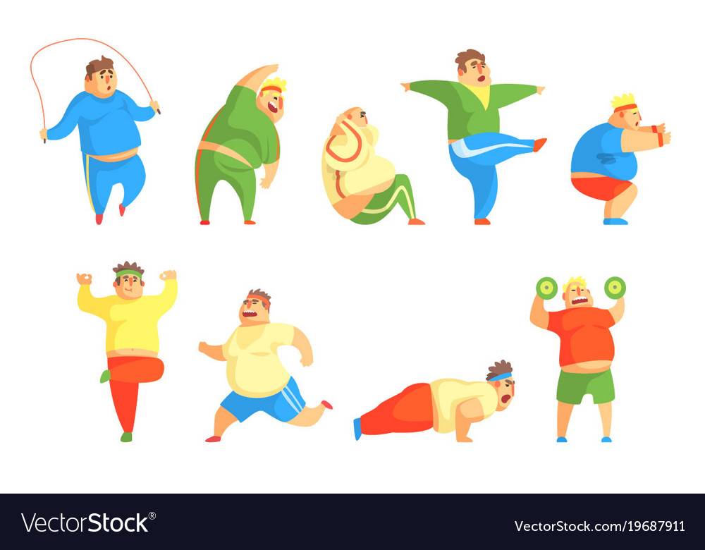 Funny Chubby Man Character Doing Gym Workout Set Vector Image Funny Chubby Man Character Doing Gym Workout Set Vector Image