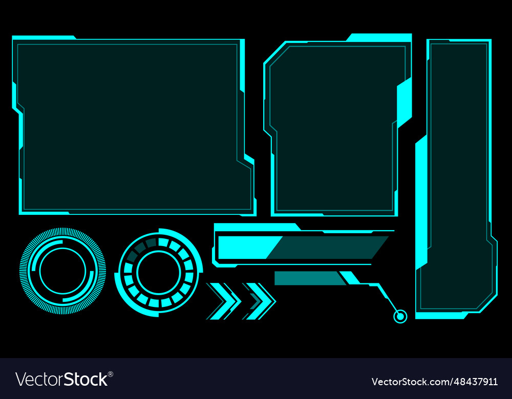 Hud frames blue user interface elements design vector image Hud frames blue user interface elements design