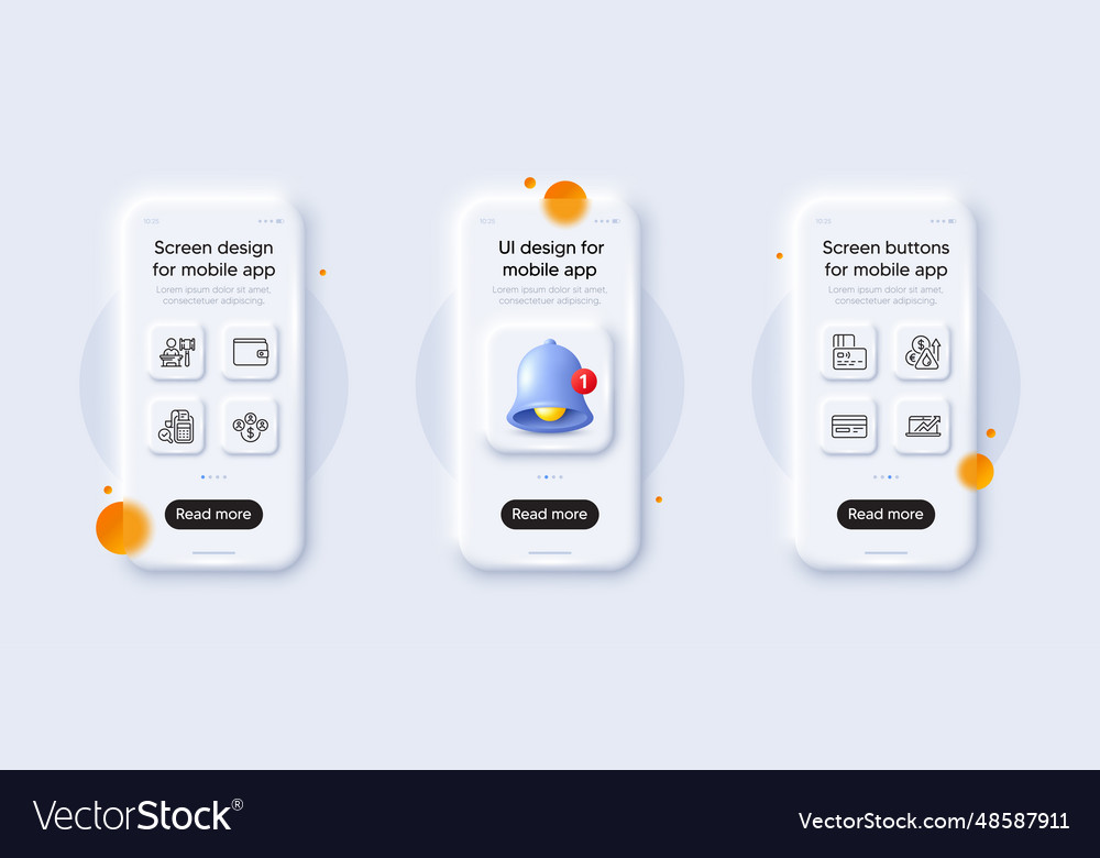 Money wallet sales diagram and card line icons