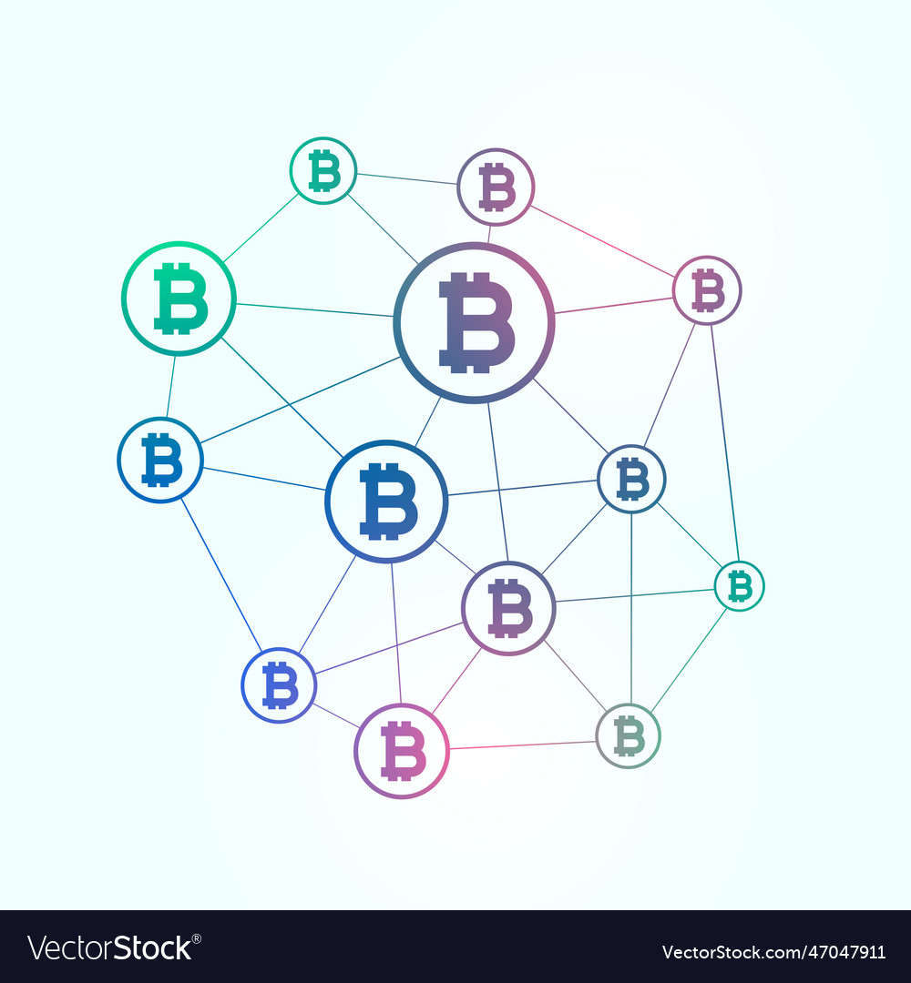 Network of blockchain bitcoins background