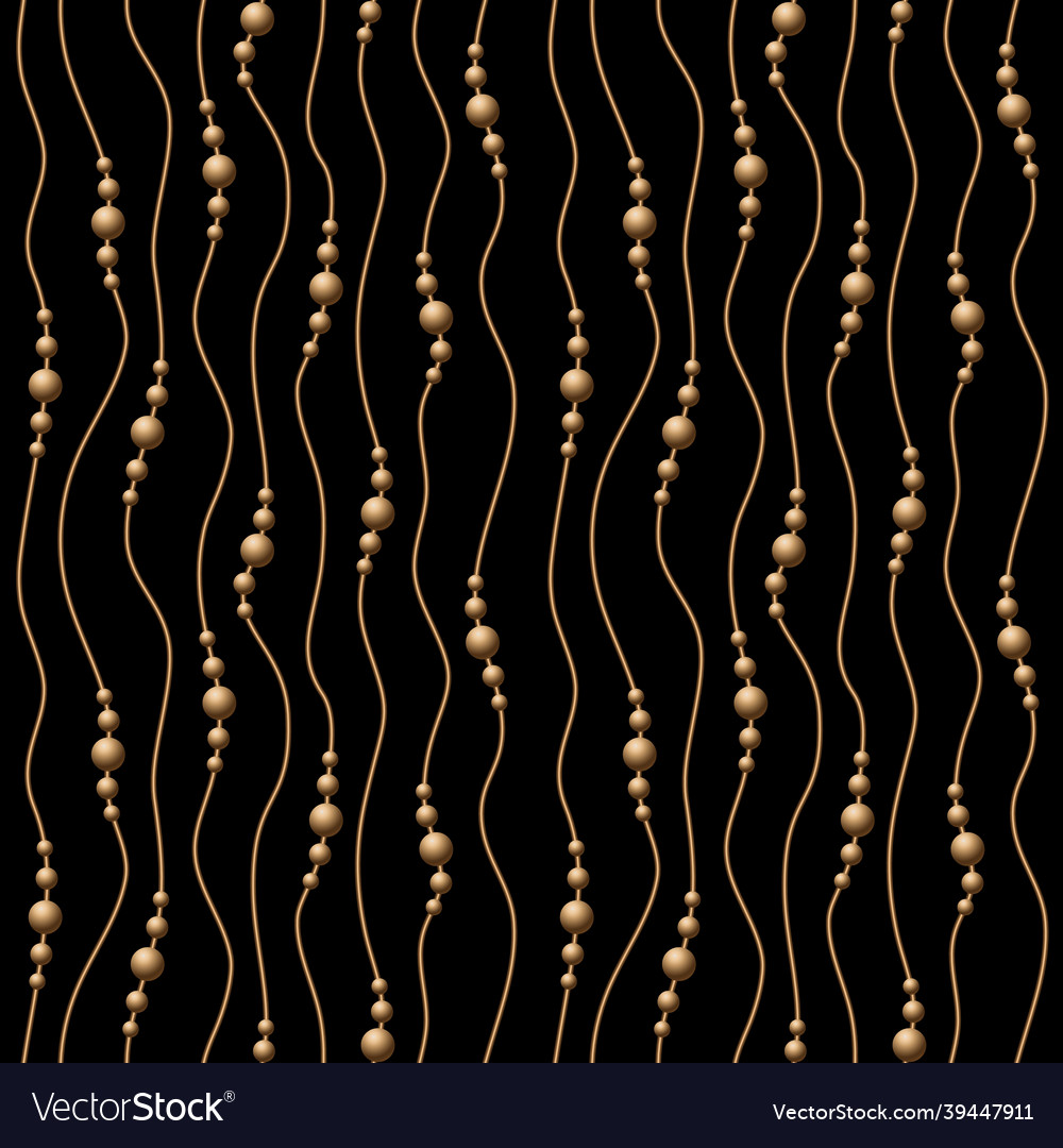 Pattern with golden balls beads on thin wavy cord