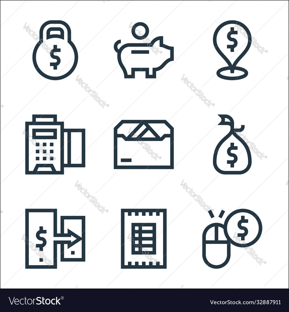 Payment line icons linear set quality
