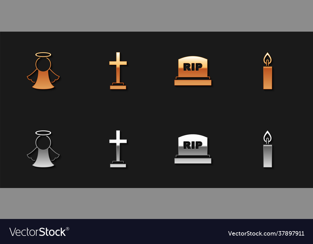 Set angel grave with cross tombstone rip written Vector Image