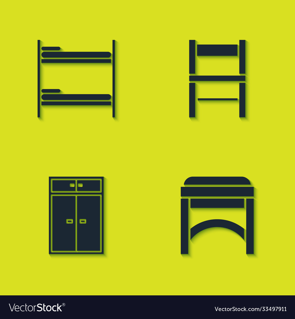 Set Etagenbett Stuhl Garderobe und Ikone vector image Set Etagenbett Stuhl Garderobe und Ikone