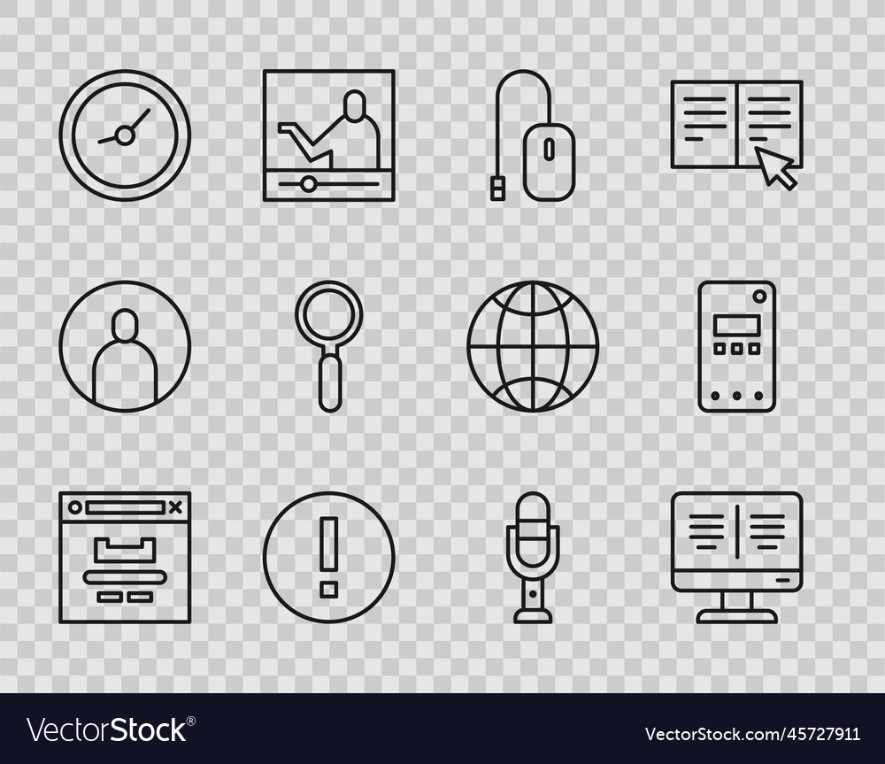 Set line browser window online book on monitor vector image Set line browser window online book on monitor