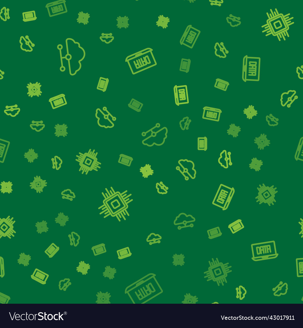 Set line network cloud connection processor cpu vector image Set line network cloud connection processor cpu