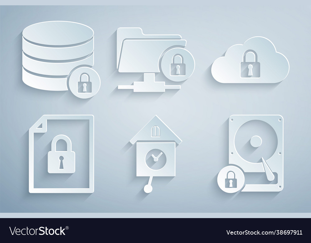 Set retro wall watch cloud computing lock vector image Set retro wall watch cloud computing lock