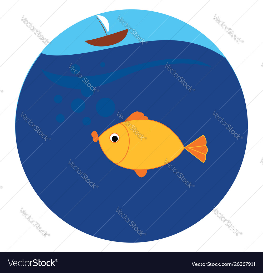 Yellow fish with boat on white background