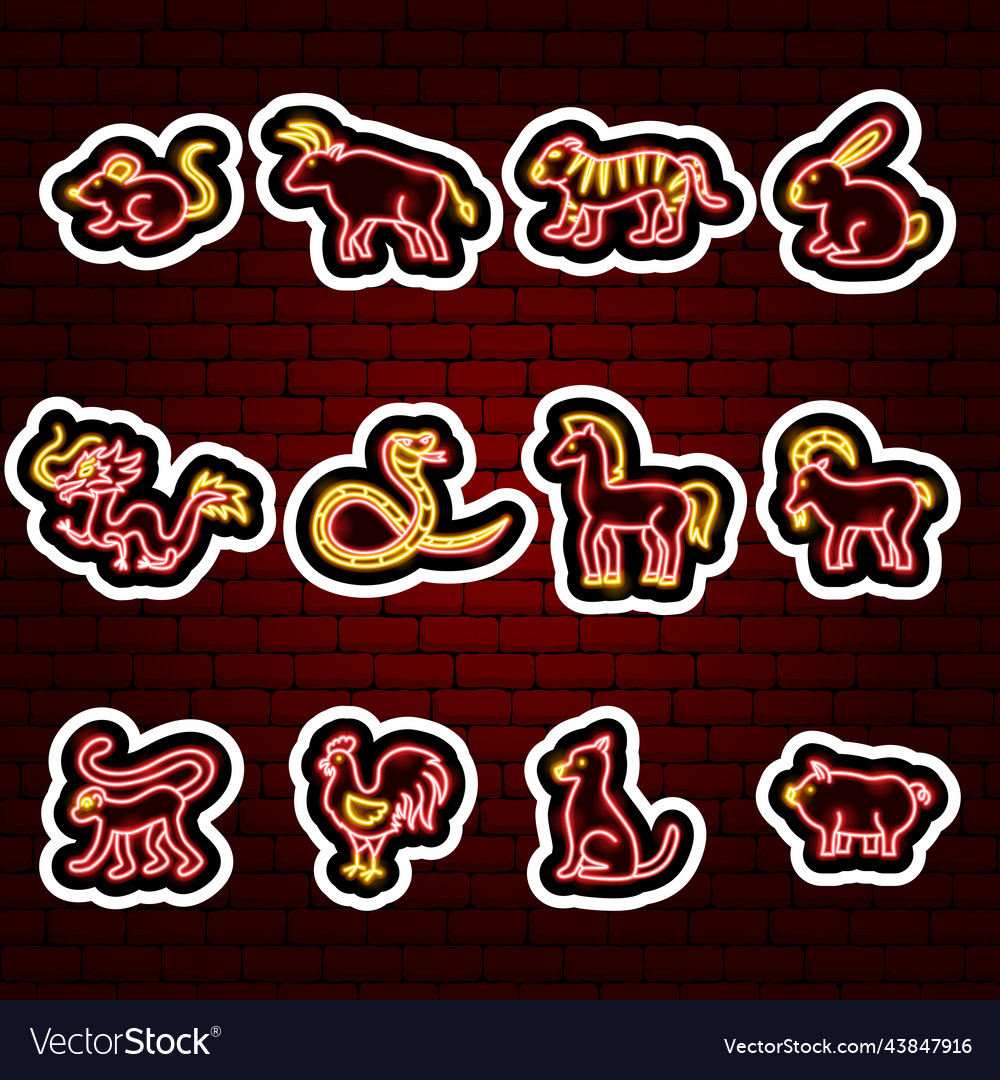 Chinese zodiac neon stickers