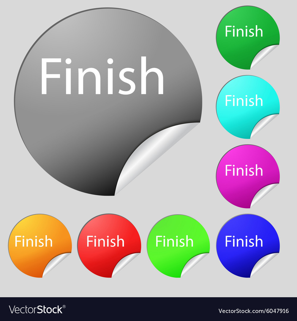 Finish sign icon power button set of eight multi