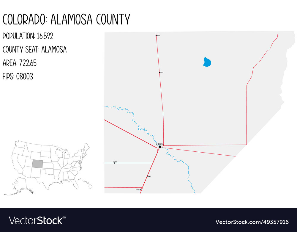 Large and detailed map of alamosa county Vector Image