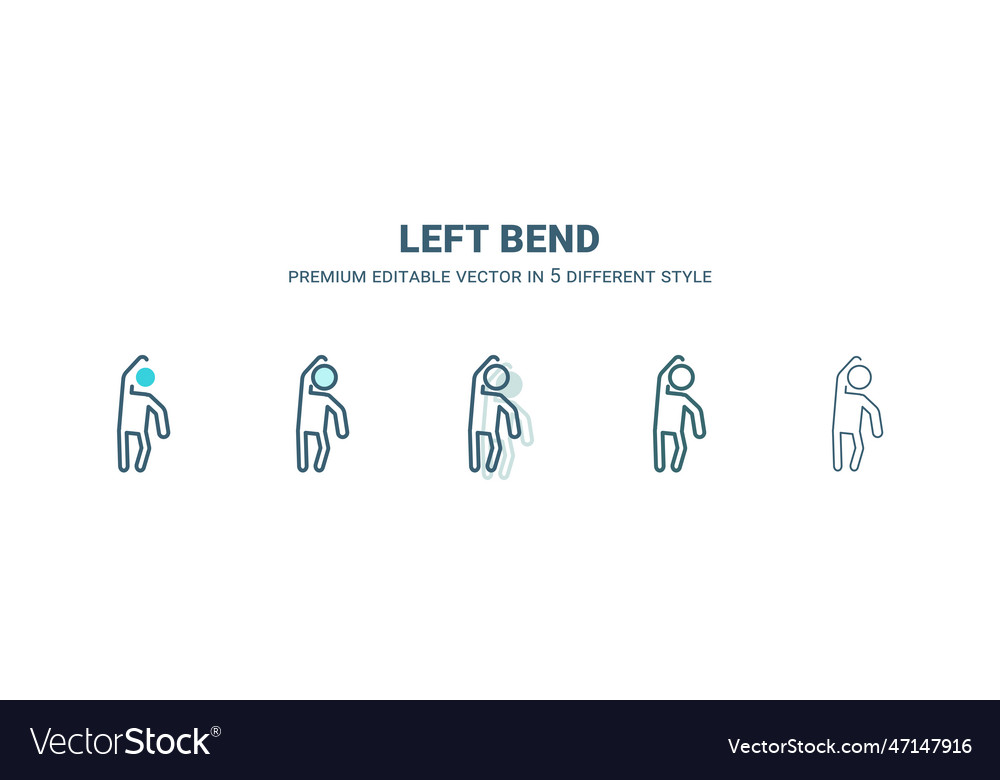 Left bend icon in 5 different style outline vector image Left bend icon in 5 different style outline