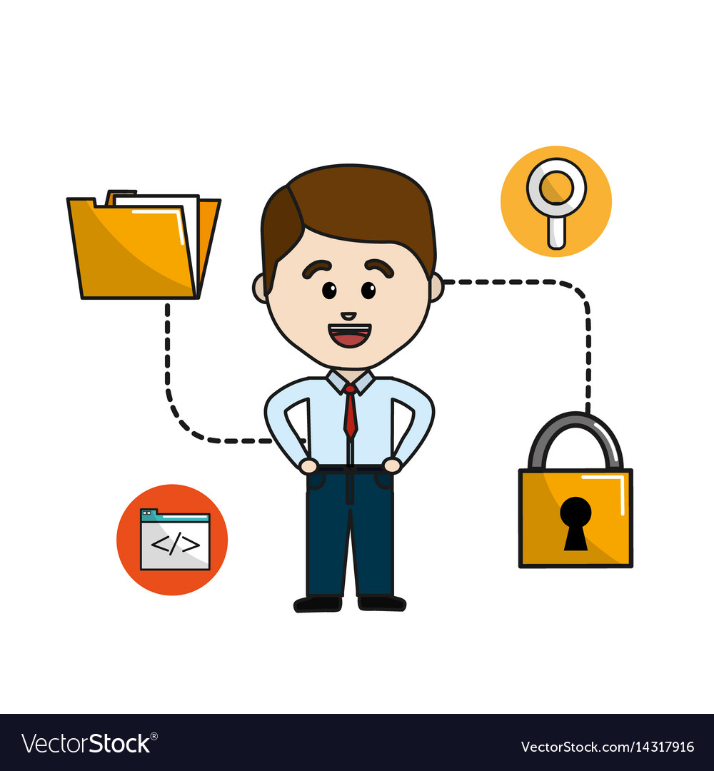 Man folder file with padlock security data