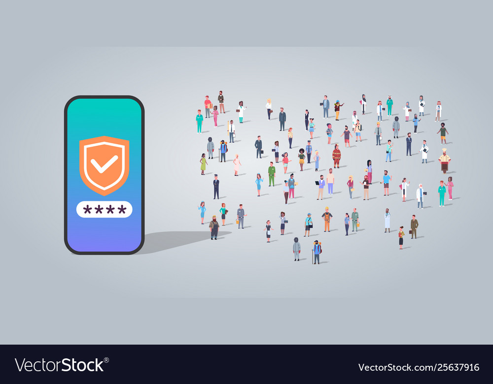 People group using mobile app data privacy vector image People group using mobile app data privacy
