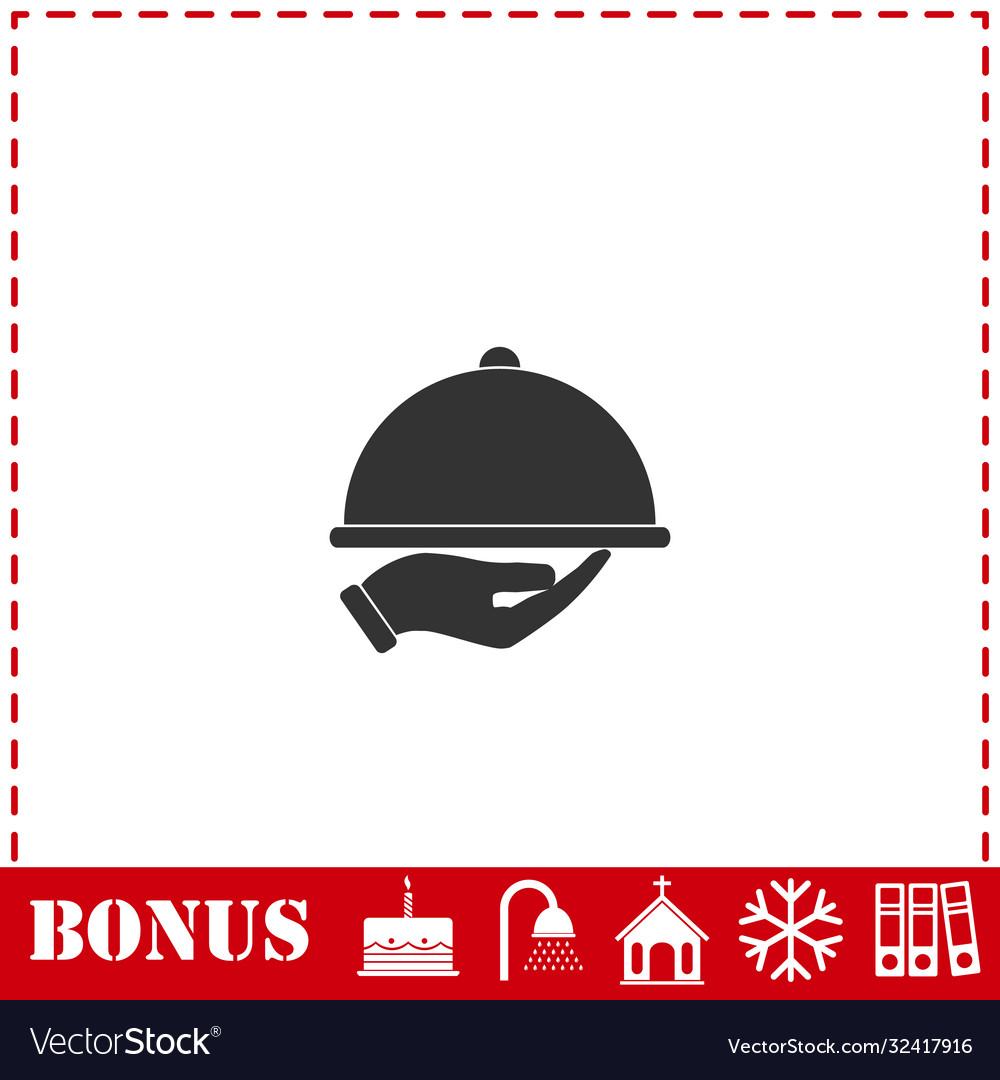 Restaurant cloche in hand icon flat