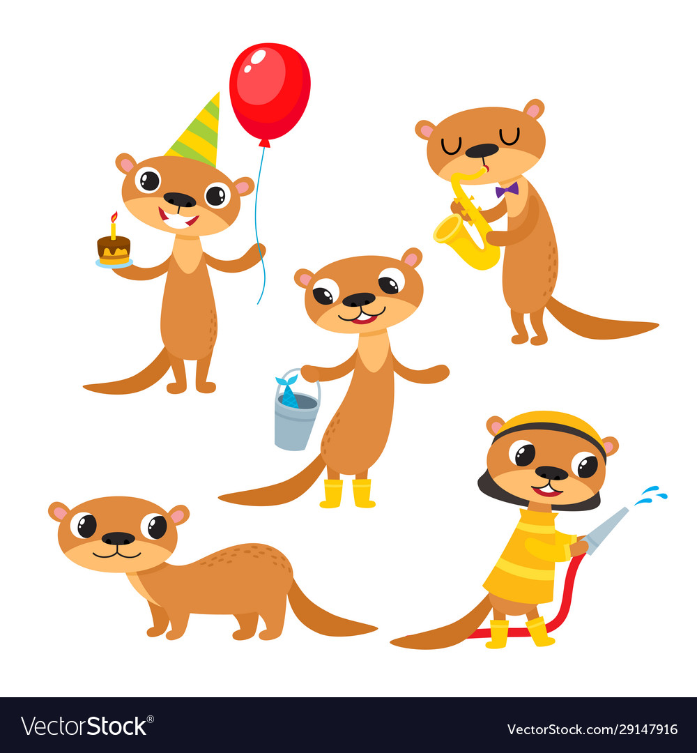 Set cartoon animal - otter isolated