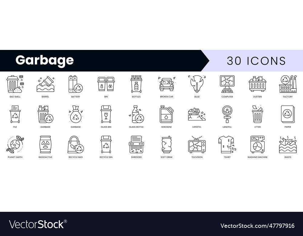 Set of outline garbage icons minimalist thin Vector Image Set of outline garbage icons minimalist thin
