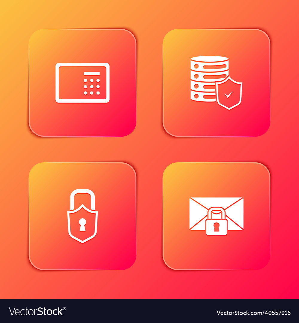 Set safe server with shield lock and mail vector image Set safe server with shield lock and mail