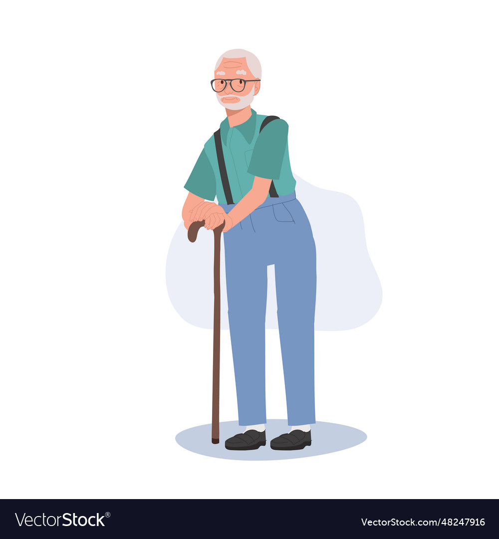Smiling elderly lady with cane stick Vector Image Smiling elderly lady with cane stick