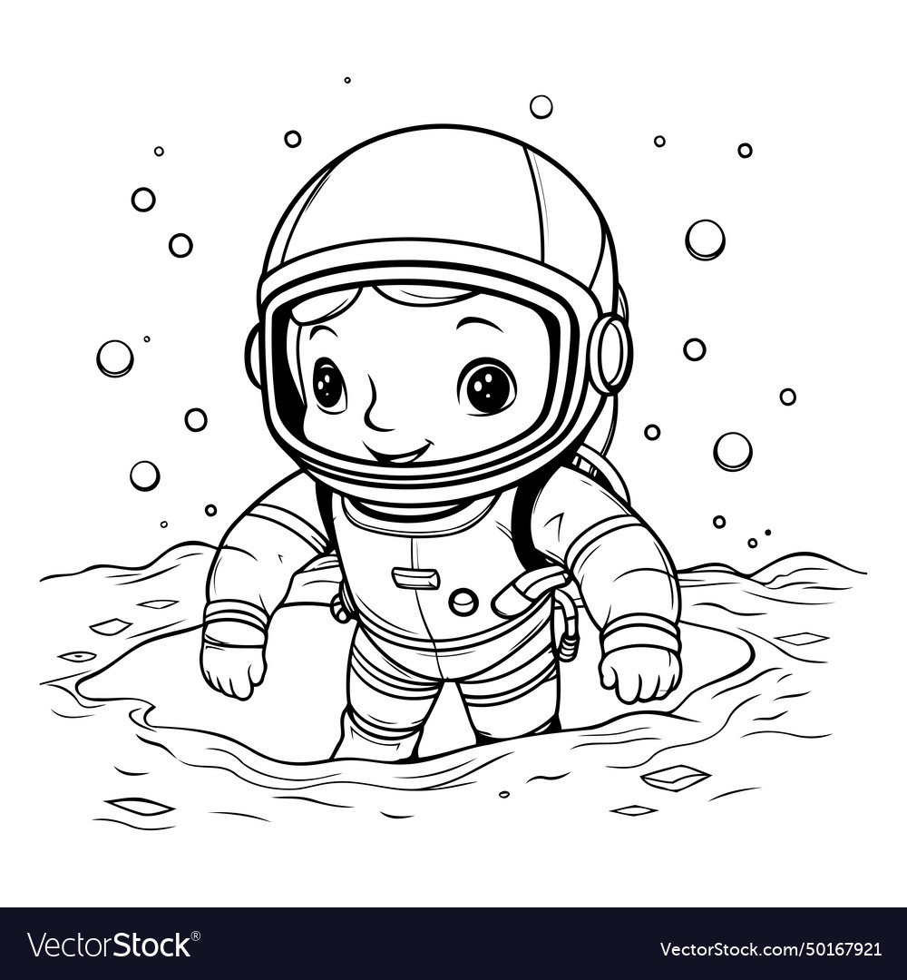 Cute cartoon astronaut in the sea for coloring Vector Image