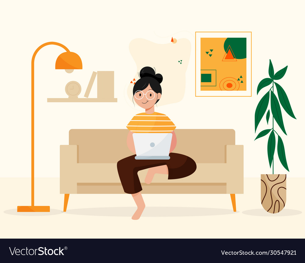 Girl staying at home chilling Royalty Free Vector Image