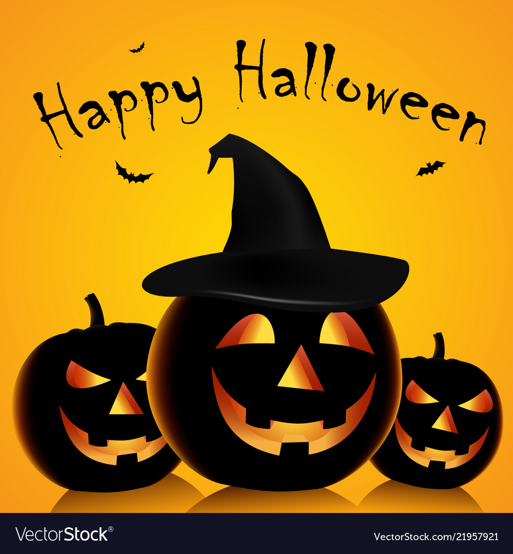 Halloween poster with grinning pumpkins and witch Vector Image