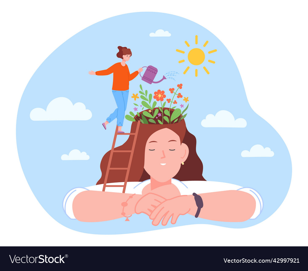 Ladder in flowers head person heal mind brain Vector Image