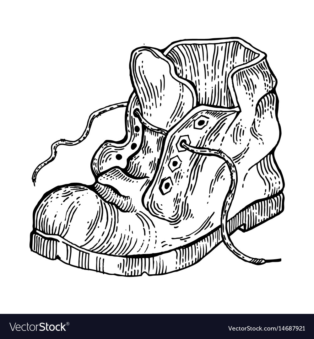 Old shabby boot engraving style Royalty Free Vector Image