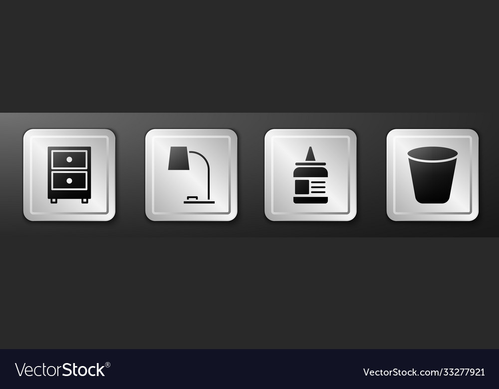 Set drawer with documents table lamp glue vector image Set drawer with documents table lamp glue